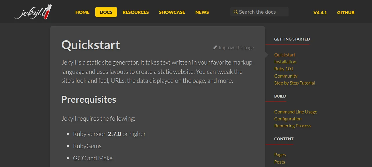 The Jekyll Quickstart page of the documentation